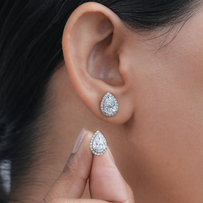 Pear Diamond Halo Stud Earrings