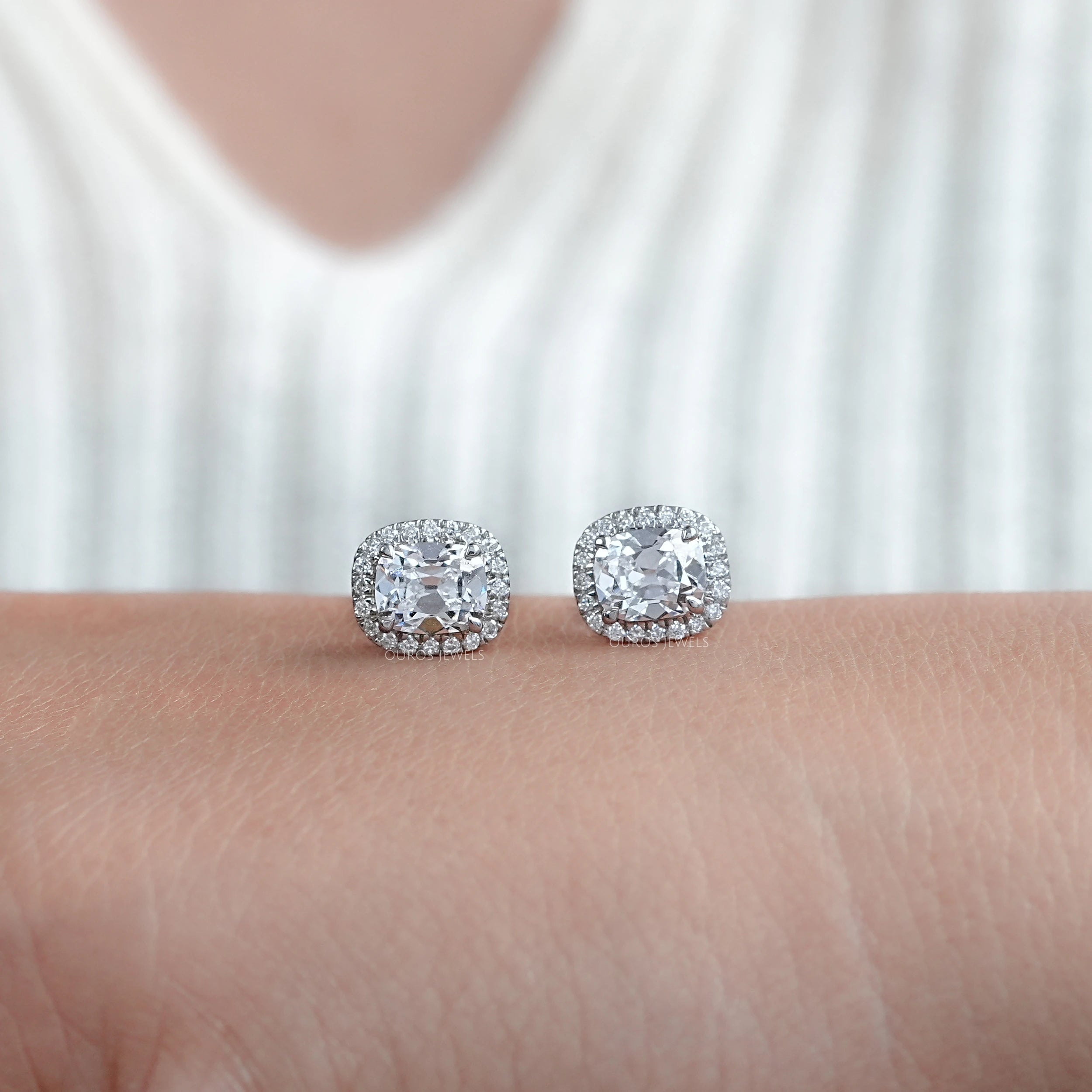 Old Mine Cushion Halo Diamond Ear Studs