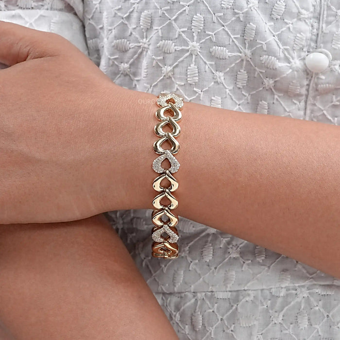 Heart Shaped Pave Diamond Link Bracelet