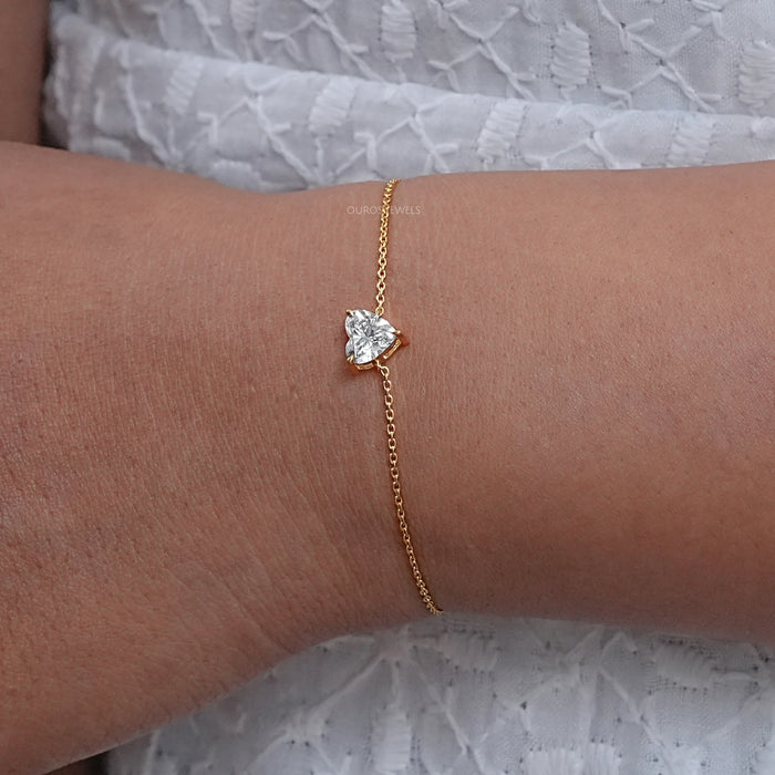 Heart Shaped Solitaire Diamond Chain Bracelet