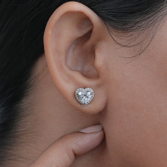 Heart Shaped Lab Diamond Halo Studs