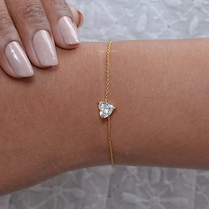 Heart Shaped Solitaire Diamond Chain Bracelet