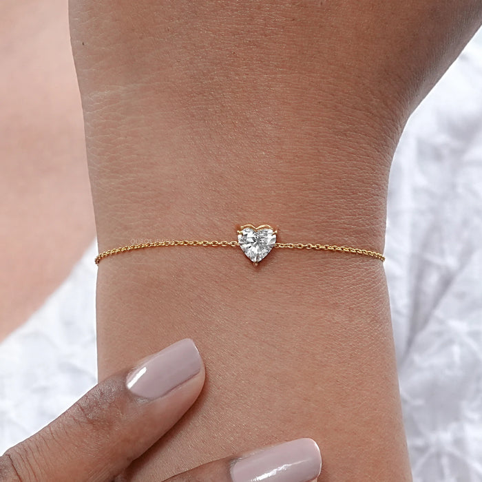 Heart Shaped Solitaire Diamond Chain Bracelet