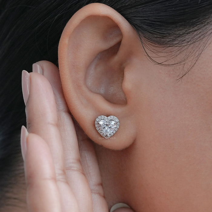 Heart Shaped Lab Diamond Halo Studs