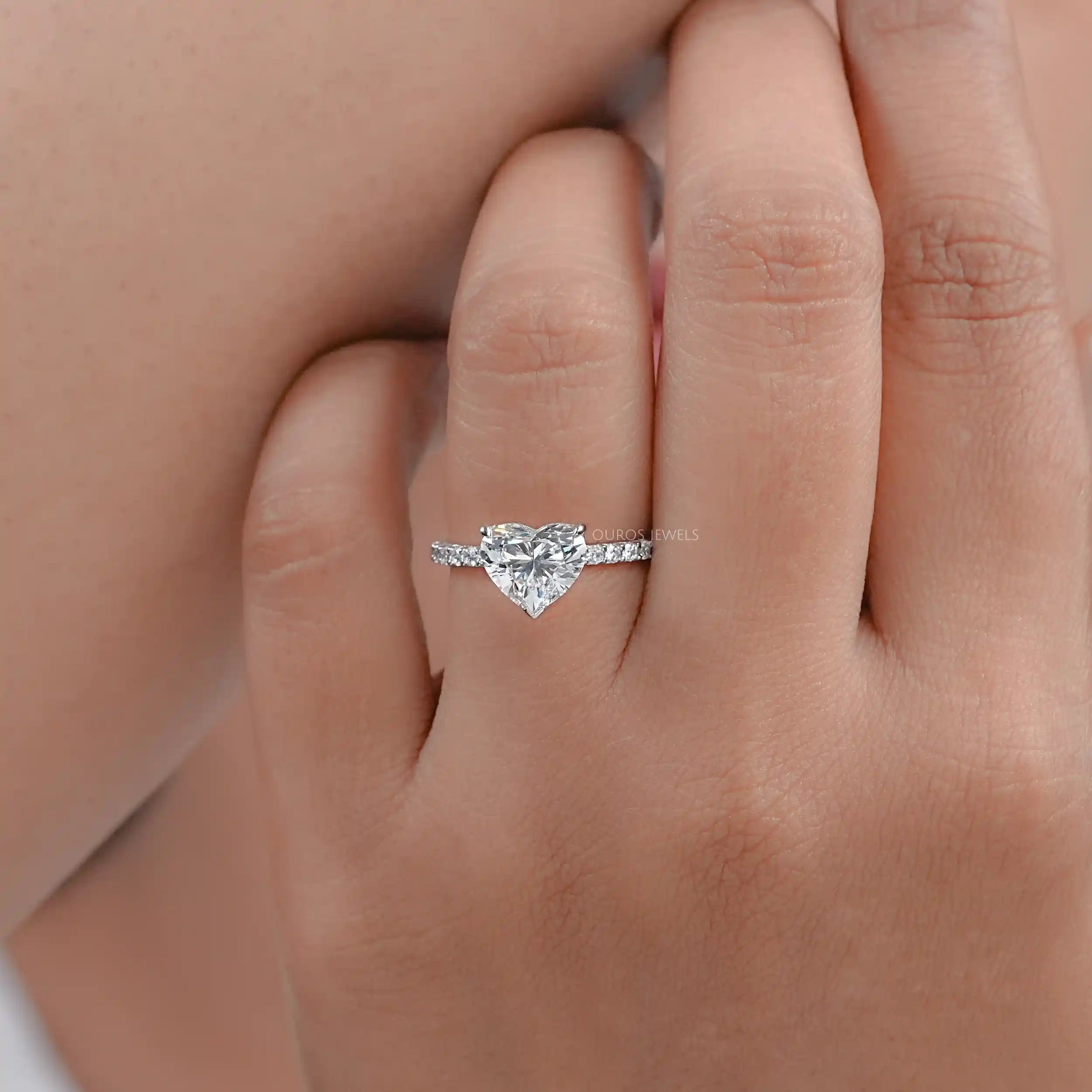 Heart Shaped Diamond with Solitaire Accent Ring