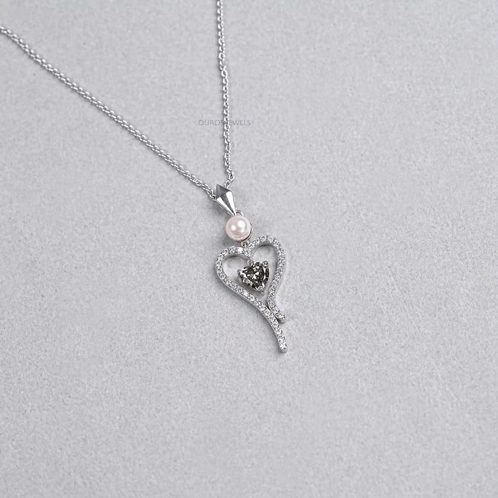 Pearl And Olive Heart Diamond Pendant