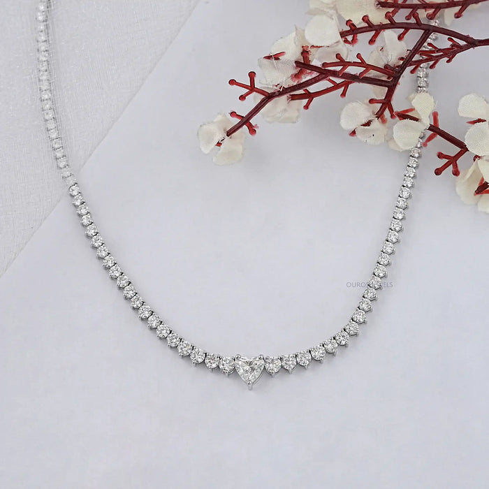 Heart & Round Lab Diamond Tennis Necklace