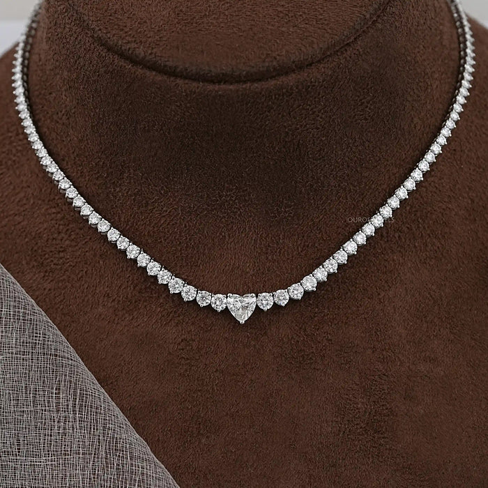 Heart & Round Lab Diamond Tennis Necklace