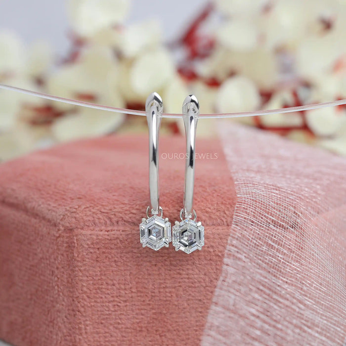 Hexagonl Diamond Drop Earrings