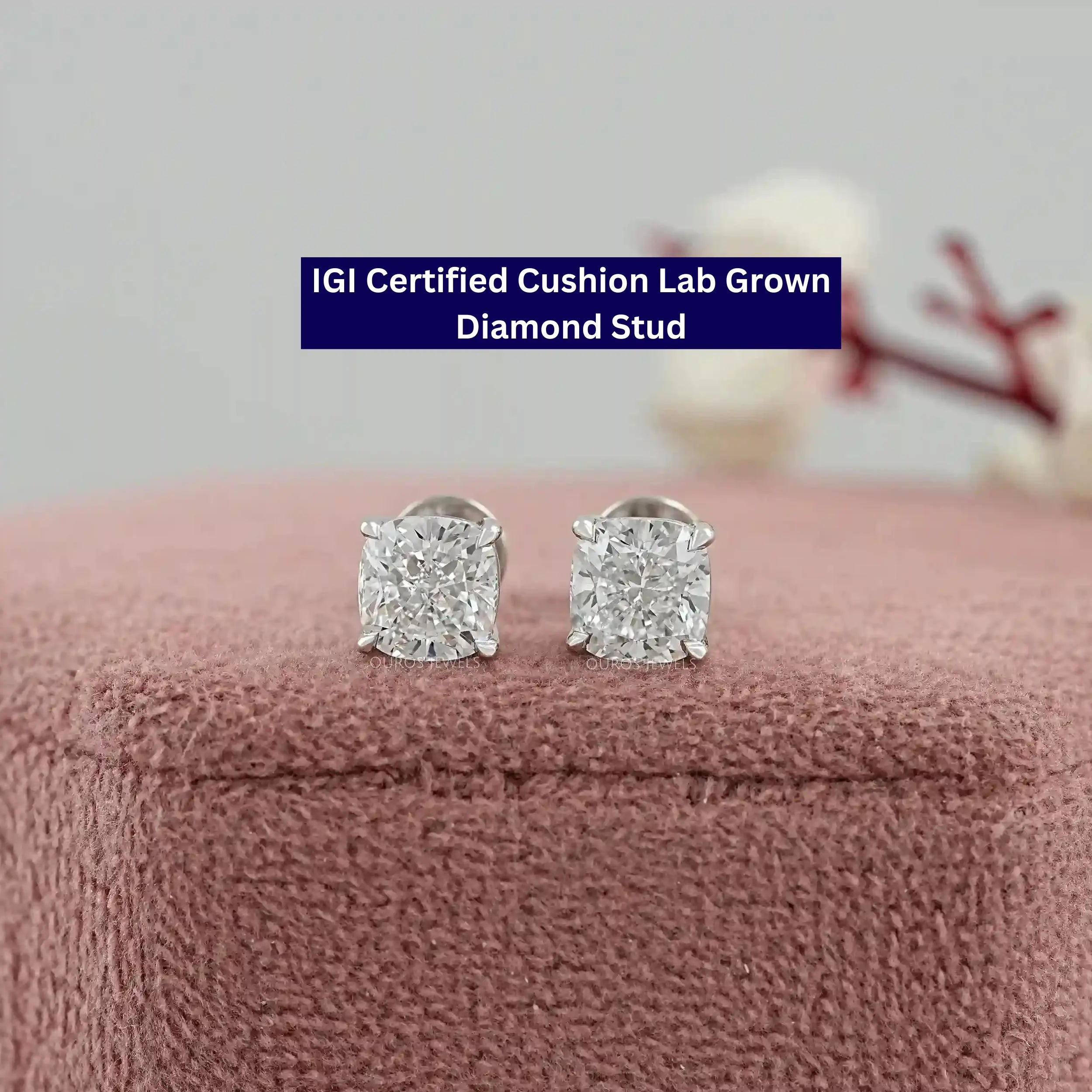 Cushion Cut Synthetic Diamond Solitaire Stud