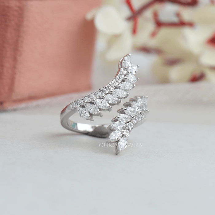 Marquise Diamond Open Wrap Leaf Ring