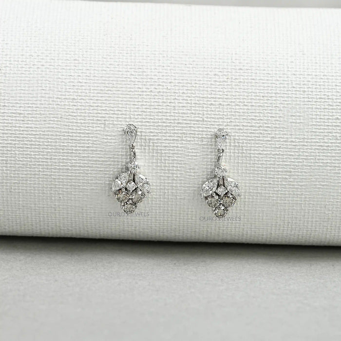 Olive Round Shape Cluster Diamond Earrings