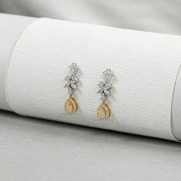 Yellow Pear Diamond Dangle Earrings