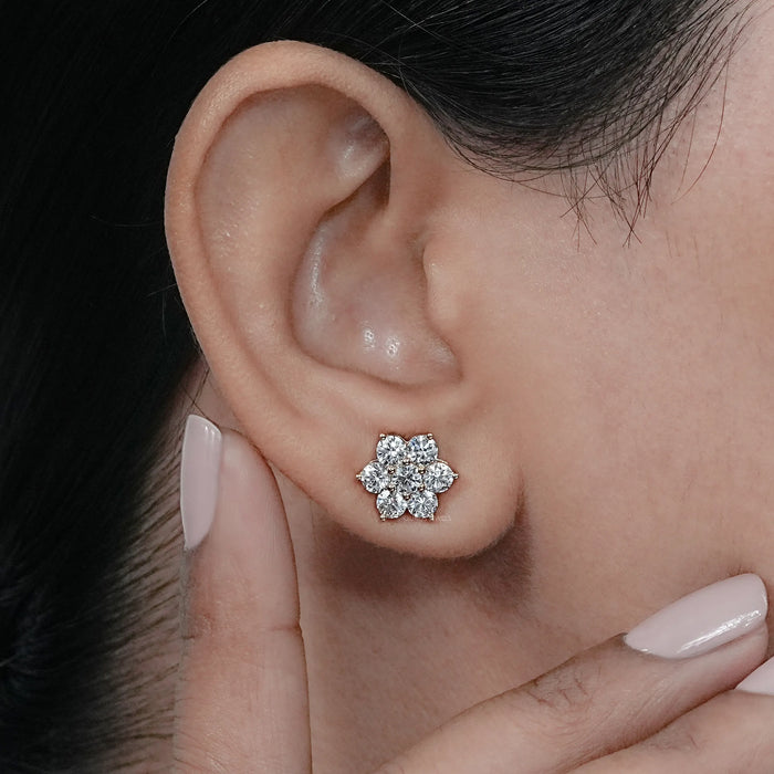 Round Diamond Floral Stud Earrings 