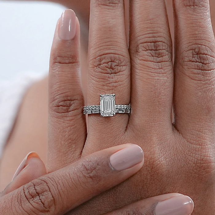 Emerald Cut Lab Made Diamond Bridal Set