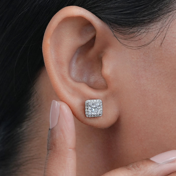 Princess Diamond Halo Stud Earrings