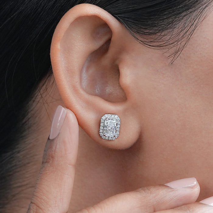 Radiant Diamond Halo Stud Earrings 