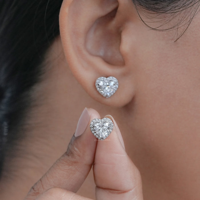 Heart Shaped Lab Diamond Halo Studs