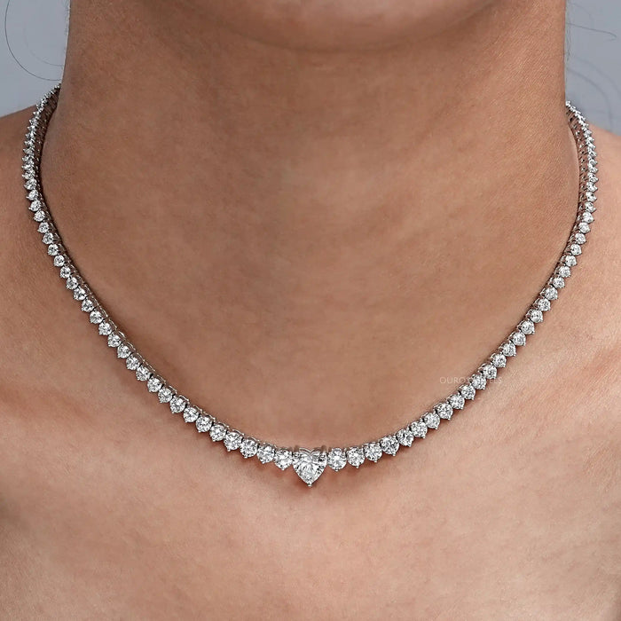 Heart & Round Lab Diamond Tennis Necklace