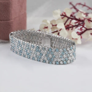 Fancy Blue Round Cut Lab  Diamond Wide Bracelet