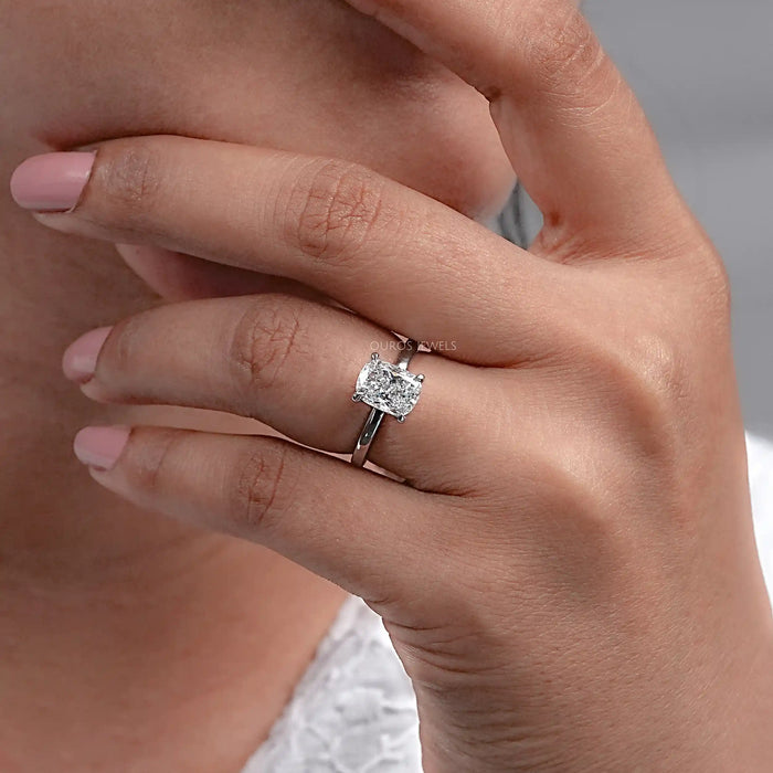 Hidden Halo Cushion Cut Diamond Solitaire Ring