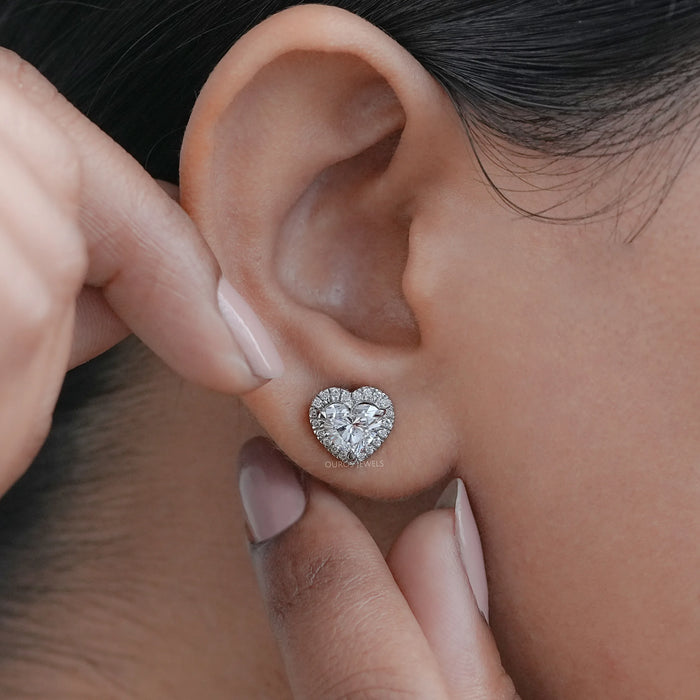 Heart Shaped Lab Diamond Halo Studs