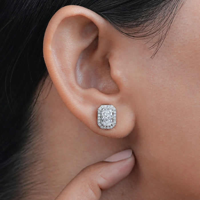 Radiant Diamond Halo Stud Earrings 