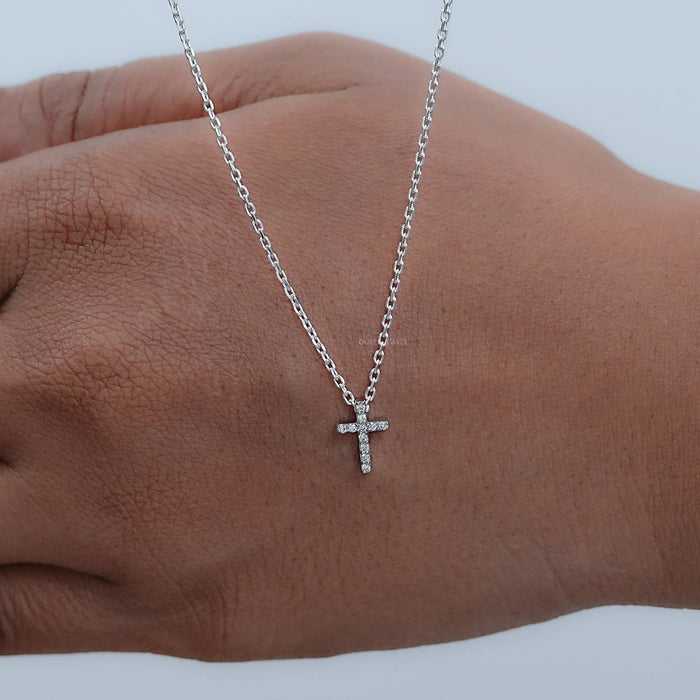 Round Cut Lab Grown Diamond Cross Pendant