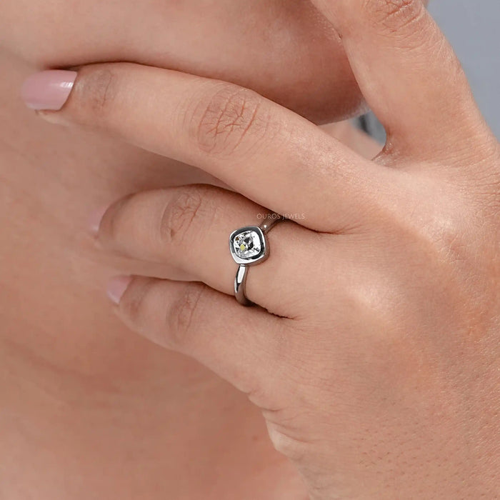 Bezel Set Old Mine Cut Cushion Solitaire Ring