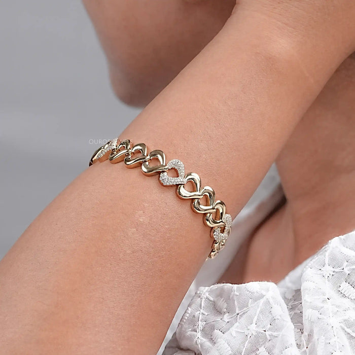 Heart Shaped Pave Diamond Link Bracelet