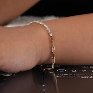 [Link Bar Round Cut Bracelet]-[Ouros Jewels]