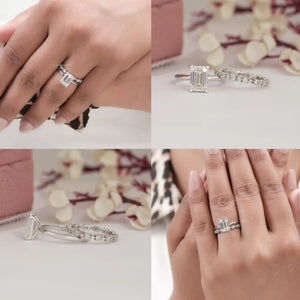 Emerald Cut Diamond Wedding Ring Sets for Bride