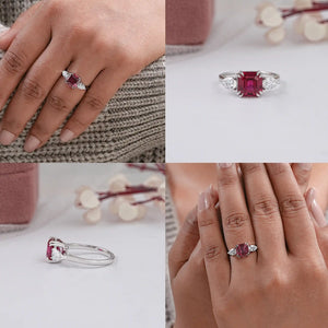 Ruby with Diamond Three Stone Ring