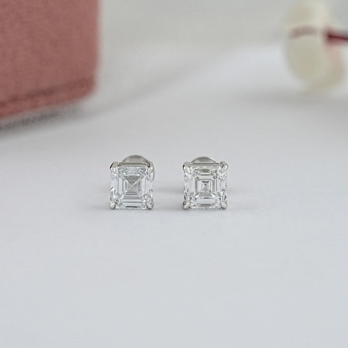 Asscher Cut Lab Made Diamond Stud Earrings