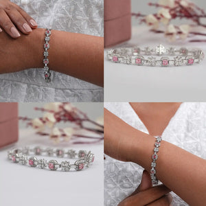 Flower And Pink Asscher Diamond Tennis Bracelet