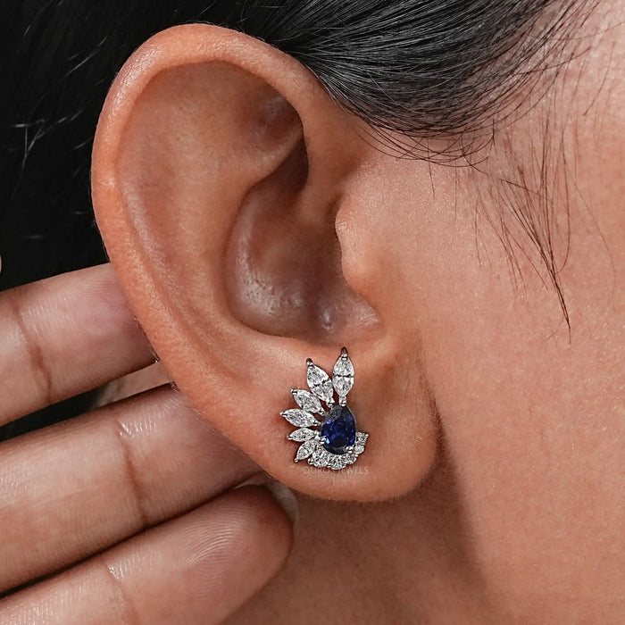 Pear Shape Sapphire Cluster Diamond Earring