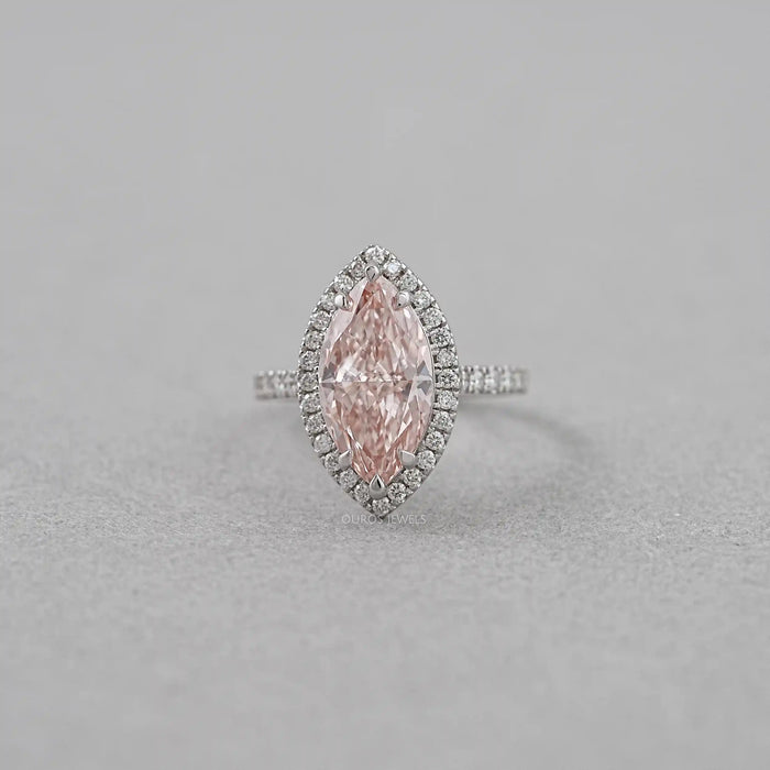 Pink Marquise Cut Halo With Accent  Diamond Engagement Ring