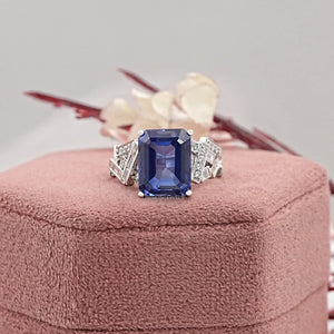 blue sapphire emerald cut ring