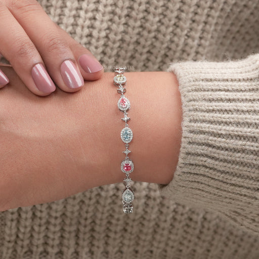 A Women wearing Multi Shape Colored Lab Grown Diamond Bracelet 