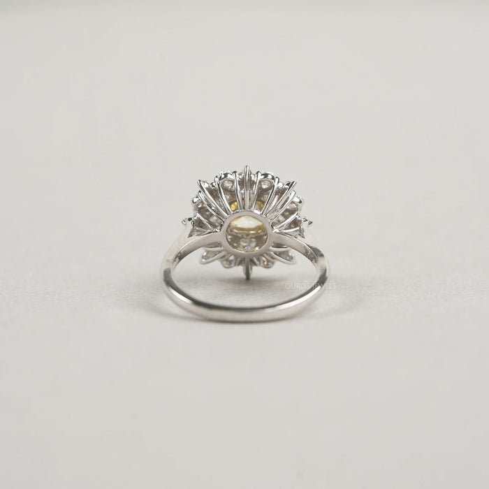 Heart And Pear Shape Halo Sunburst Ring - Cushion Shape