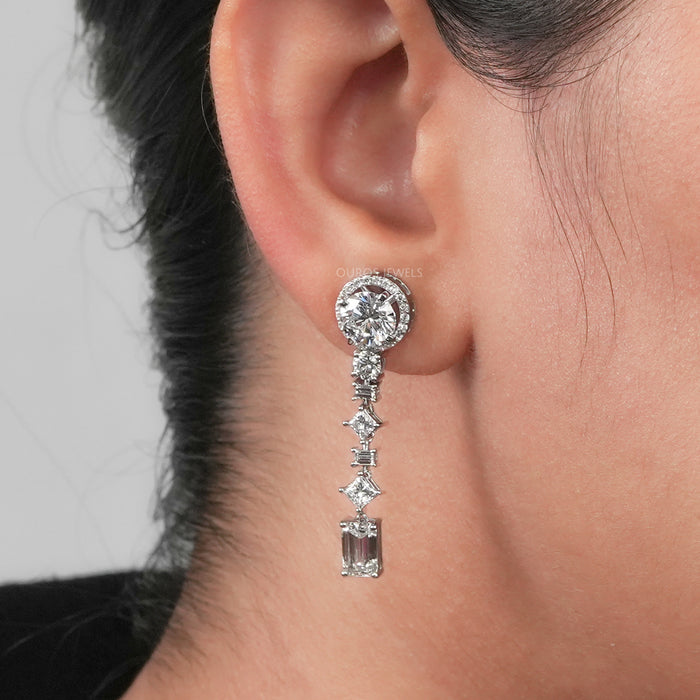 Mixed Shape Lab Diamond Drop Earrings