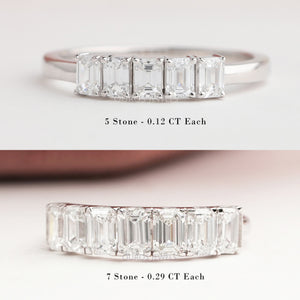 Five & Seven Stone Emerald Cut Lab Grown  Diamond  Wedding Band