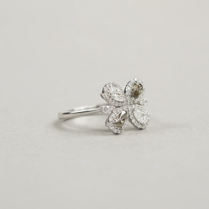 Unique Floral Shape Olive Pear Cut Halo Lab Diamond Ring