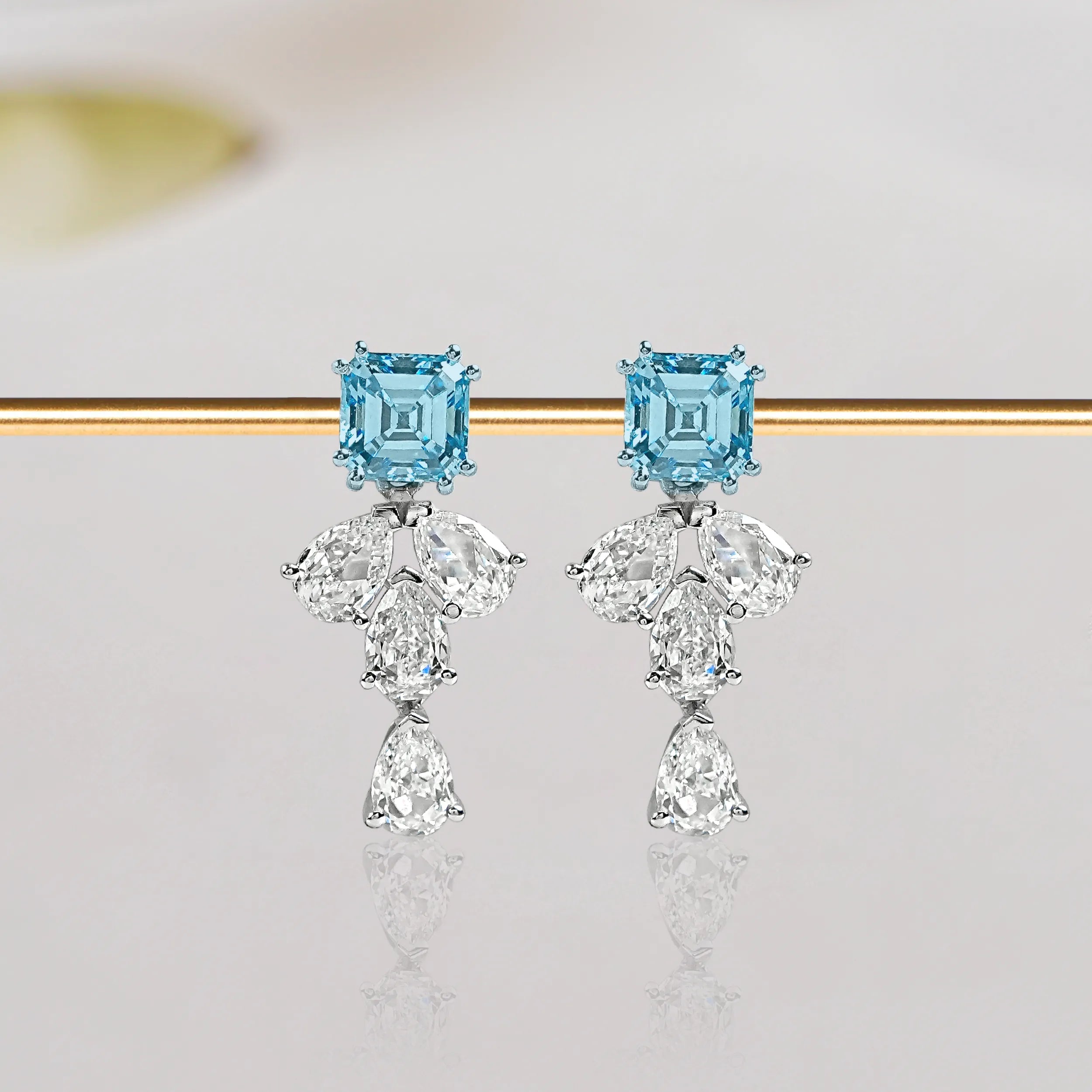 Aquamarine And Diamond Dangle Earrings