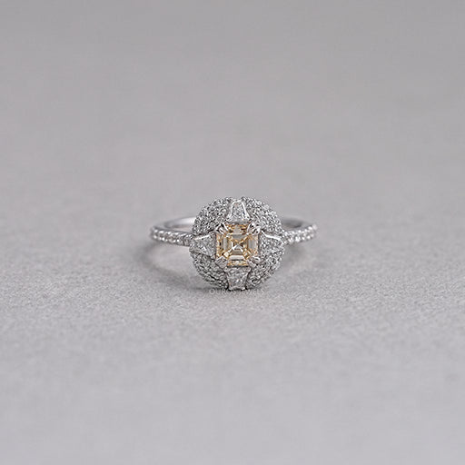 Yellow Asscher Cut Halo Lab Grown Diamond Engagement  Ring