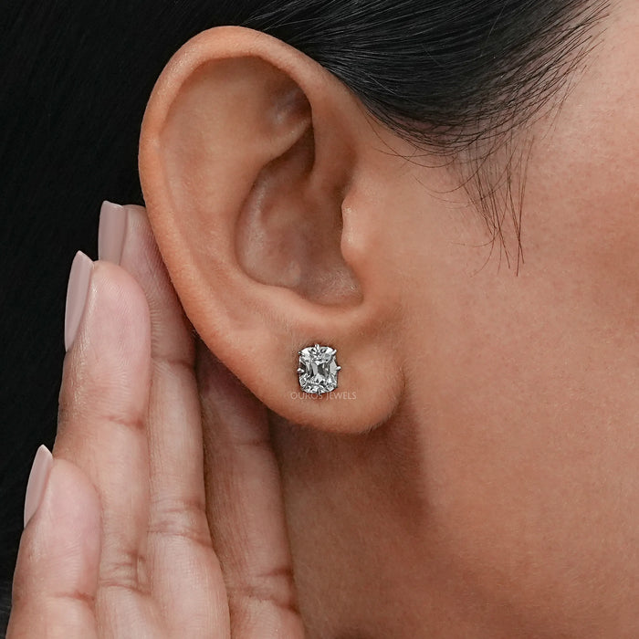 Old Mine Cushion Cut Diamond Stud Earrings