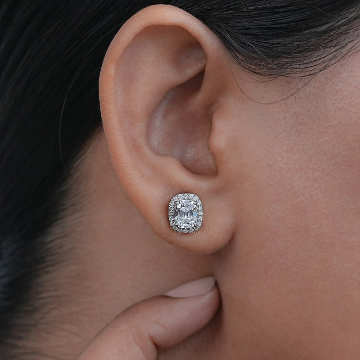 Old Mine Cushion Halo Diamond Ear Studs