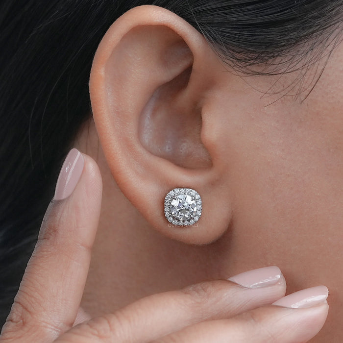 Old European Round Cut Stud Halo Earrings