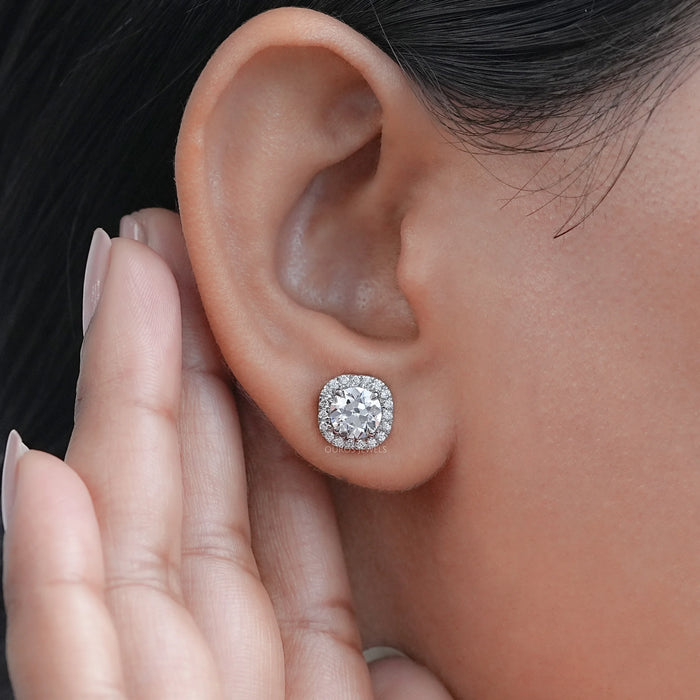 Old European Round Cut Stud Halo Earrings