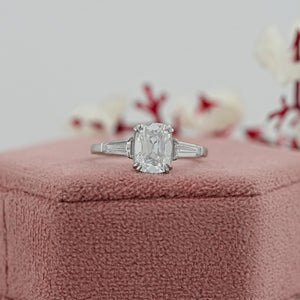 Three Stone Old Mine Cushion Cut Diamond Engagement Ring